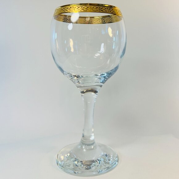 Vintage 50s Lot of 6 Crystal Circleware Classique Wine Glasses Gold Rim Stemware - Picture 3 of 6